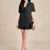 Quần short dạo phố vải thô kẻ dáng suông ống suông thời trang khoá thân trước - PANTIO