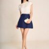 Áo sơ mi công sở vải lụa cát dáng suông cổ lệch tay chờm phối phụ kiện kim loại thời trang - PANTIO